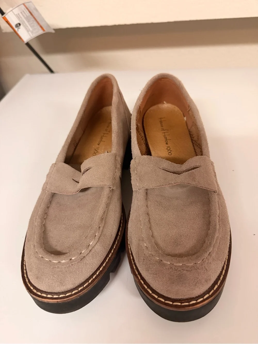 House of Harlow 1960 Women's Shoes Sz 8.5 Suede Penny Loafers Neutral Stone